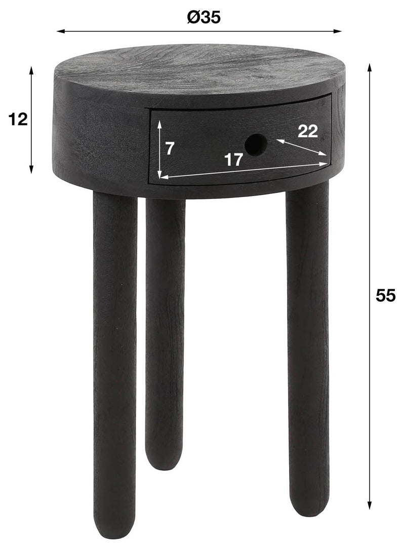 Beistelltisch Nachtkommode ROUND FULL WOOD Akazienholz Schwarz