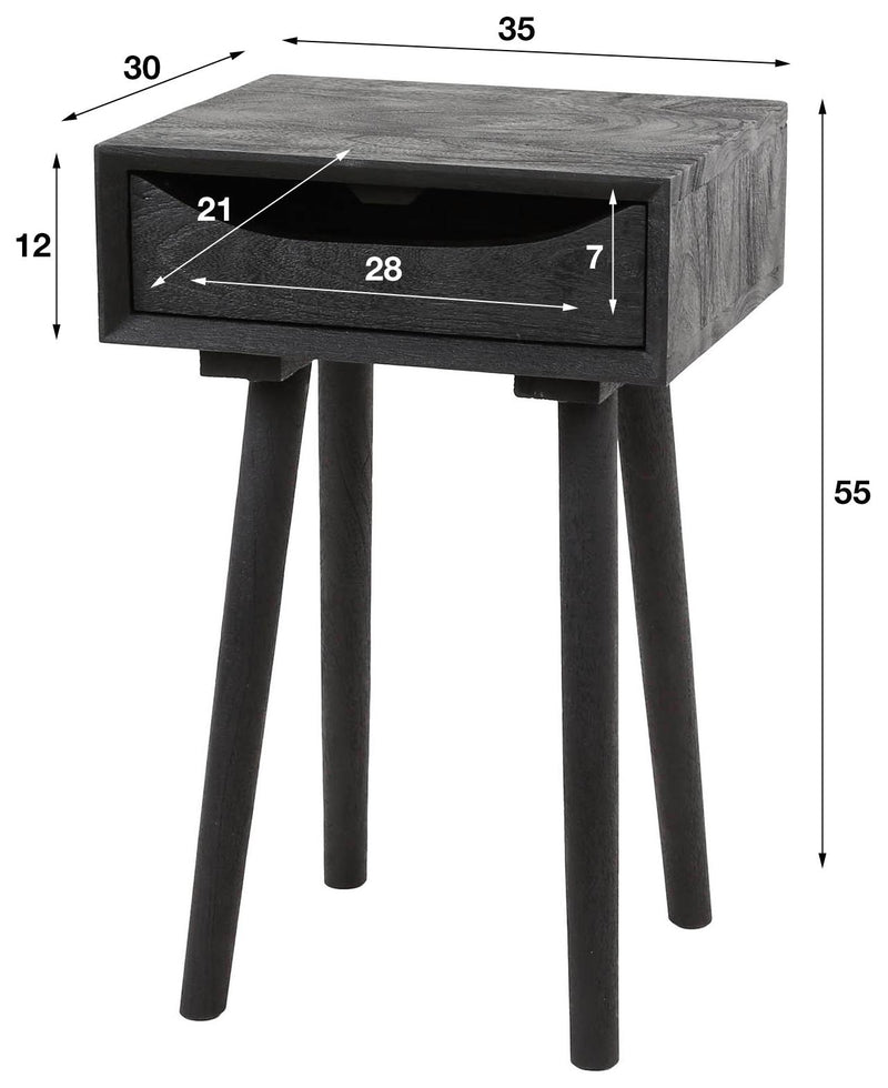 Nachtkommode SLEEK Beistelltisch Akazienholz Schwarz