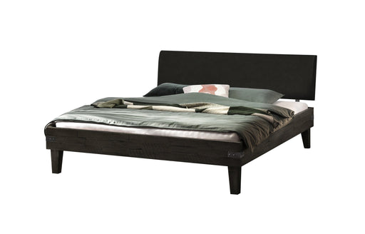 Hasena Massivholzbett Industrial Loft GOLEA Akazie Vintage Grey in Gesamtansicht mit hohem Kopfteil.