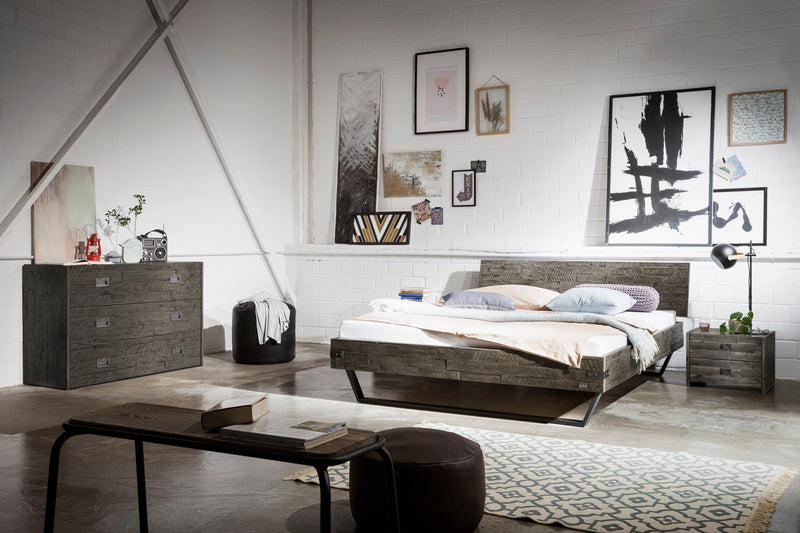 Nachtkommode LICA Nachttisch Akazie Vintage Grey Industrial-Loft