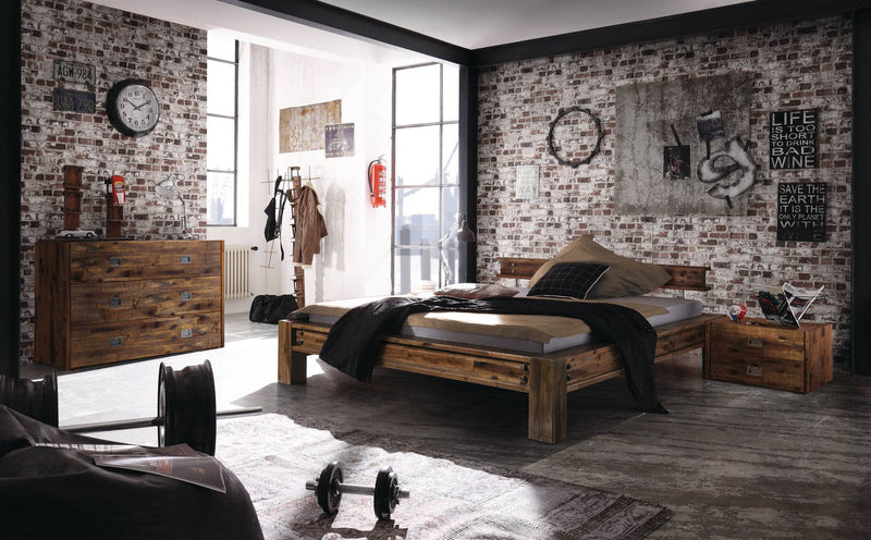 Hasena Massivholzbett Balkenbett SAN LUCA  Akazie Vintage Brown