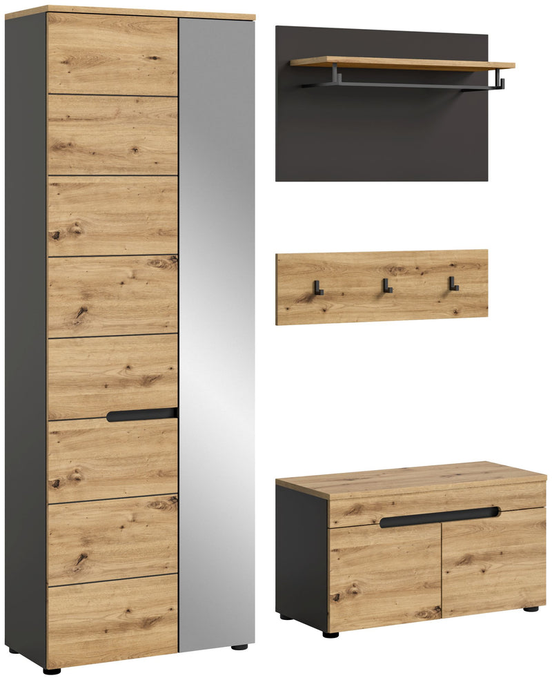 Garderobenmöbel-Set CANU 3-teilig - Basalt grau/Artisan Eiche Dekor