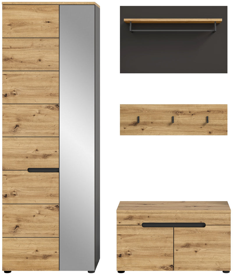 Garderobenmöbel-Set CANU 3-teilig - Basalt grau/Artisan Eiche Dekor