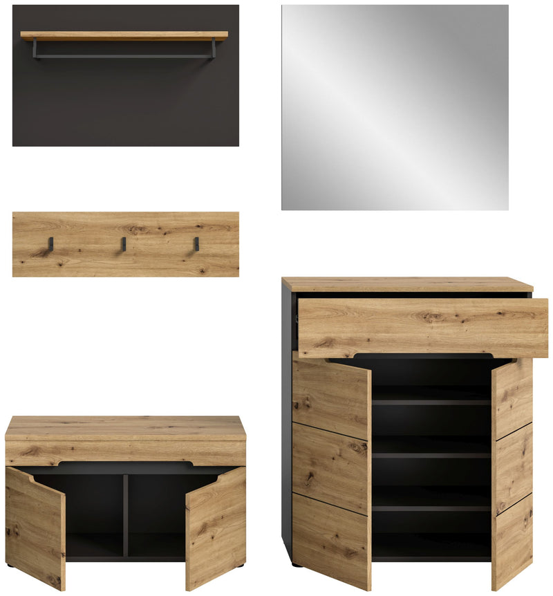 Garderobenmöbel-Set CANU 4-teilig - Basalt grau/Artisan Eiche Dekor