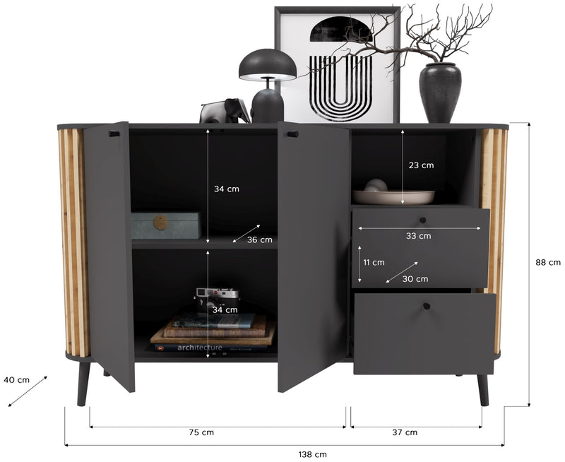 Sideboard PURE 138x88 cm in elegantem Artisan Eiche/Grau Dekor