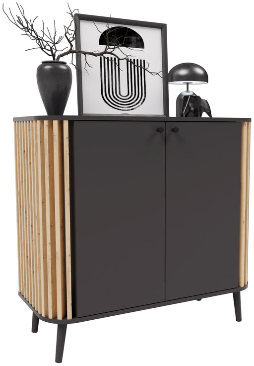 Sideboard Kommode PURE 92x88 cm mit Artisan-Eiche-Seitenfronten und grauer Korpusfront, Gesamtansicht von vorne.