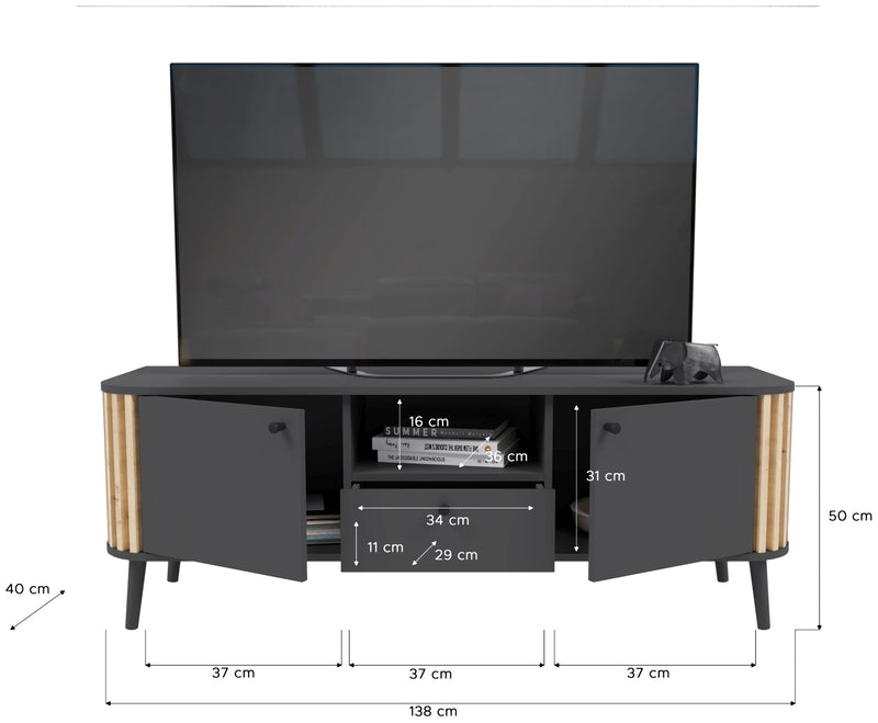 Lowboard TV-Board PURE 138x50 cm in elegantem Artisan Eiche/Grau Dekor