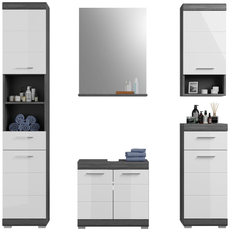 Badezimmer Badmöbel-Set SCOUT 5-tlg. mit weißer Hochglanzfront