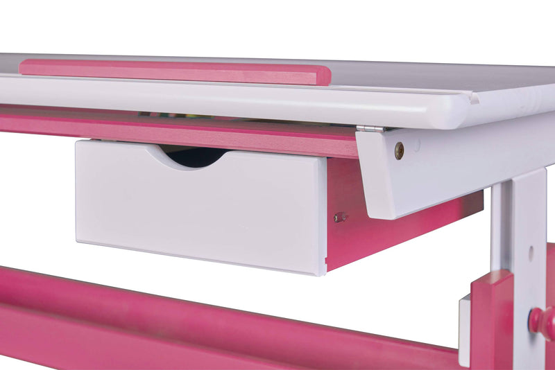 Kinderschreibtisch PIJII Pink weiß lackiert Höhe verstellbar Schublade