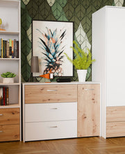 Sideboard CULGOA Kommode 3 Schubladen und 1 Tür Artisan Eiche / Weiß