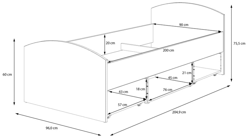 Jugendbett CULGOA 90 x 200 cm mit 2 Schubladen - Artisan Eiche / Weiß