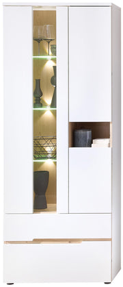 Vitrine MEMPHIS Weiß mit Artisan Eiche Nachbildung und LED