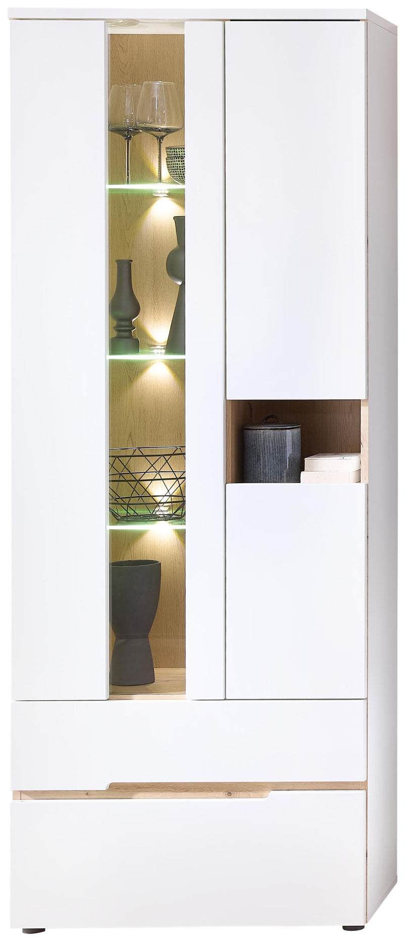 Vitrine MEMPHIS Weiß mit Artisan Eiche Nachbildung und LED