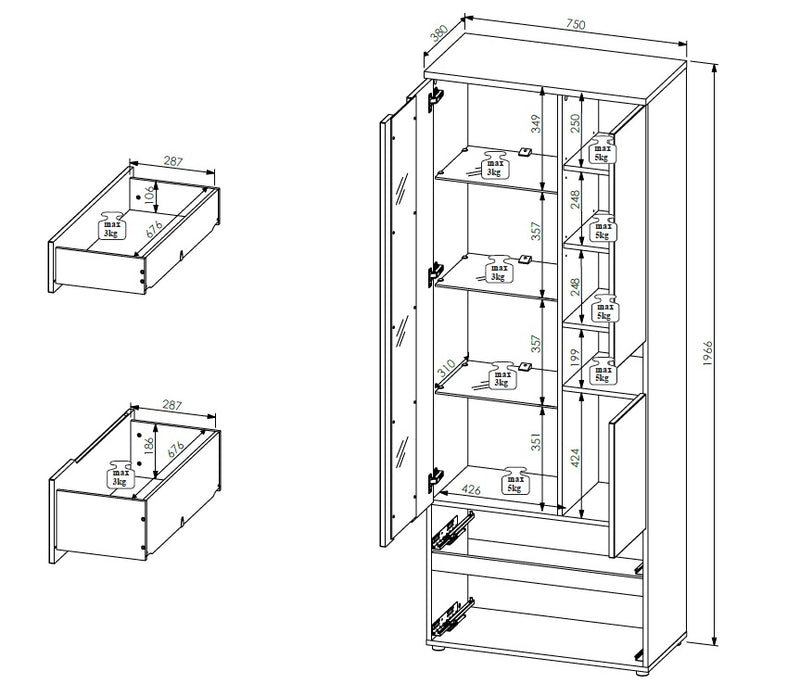 Vitrine MEMPHIS Weiß mit Artisan Eiche Nachbildung und LED
