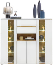 Highboard MEMPHIS Weiß mit Artisan Eiche Nachbildung und LED