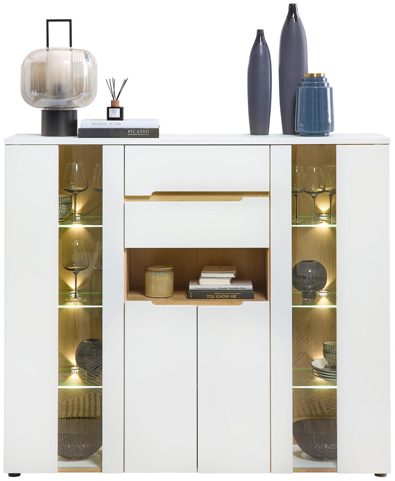 Highboard MEMPHIS Weiß mit Artisan Eiche Nachbildung und LED