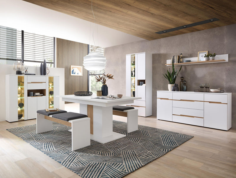 Highboard MEMPHIS Weiß mit Artisan Eiche Nachbildung und LED