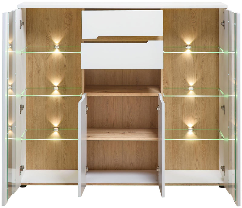 Highboard MEMPHIS Weiß mit Artisan Eiche Nachbildung und LED