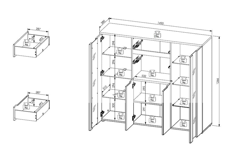 Highboard MEMPHIS Weiß mit Artisan Eiche Nachbildung und LED