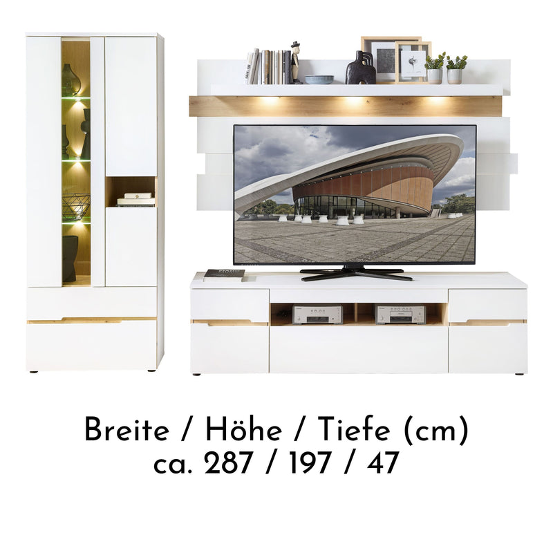 Wohnwand Wohnzimmerschrank MEMPHIS Weiß mit Artisan Eiche Nachbildung
