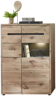 Vitrine BELLANO Viking Oak Nature mit LED 128 cm hoch