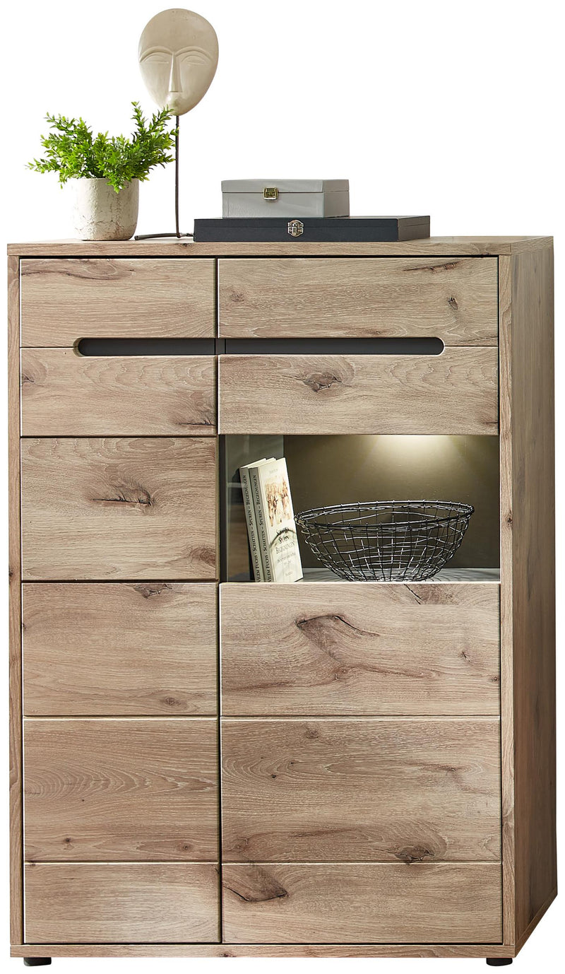 Vitrine BELLANO Viking Oak Nature mit LED 128 cm hoch