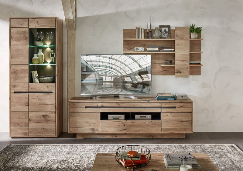 Wohnwand Wohnzimmerschrank BELLANO HH80 Viking Oak Nature mit LED