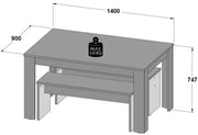 Tischgruppe Esstisch 140 x 90 mit 2 Bänken Dekor Artisan Eiche Forte