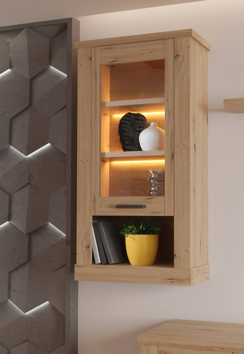 Hängevitrine CORONA 1 Glastür beleuchtet Hängeschrank Artisan Eiche