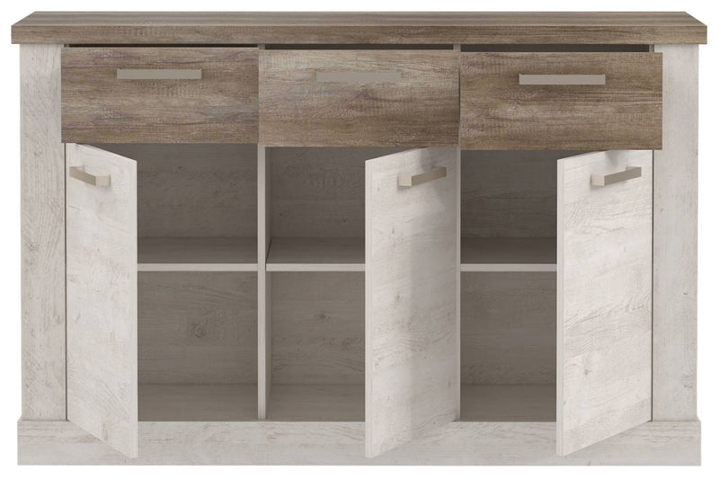 Sideboard DURO 3 Türen und 3 Schubladen Farbton Pinie weiß antik