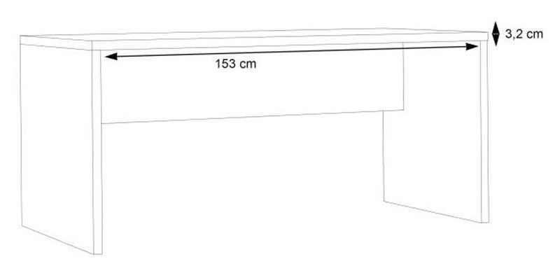Technische Zeichnung des Schreibtisch Bürotisch DURO 160 cm Dekor Pinie weiß antik mit Maßangaben von oben.