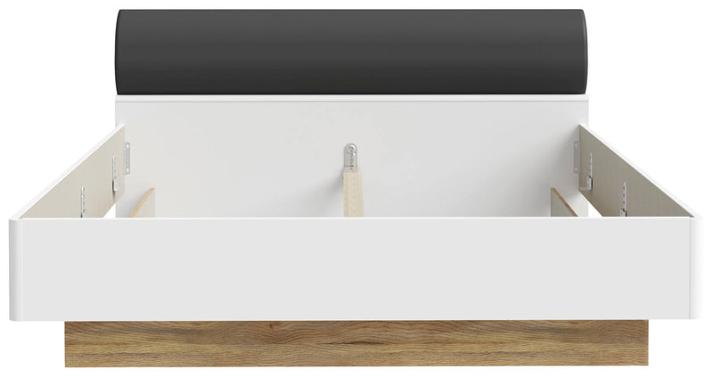 Doppelbett MAYACUS Bettgestell mit Polster Dekor Weiß / Eiche Forte