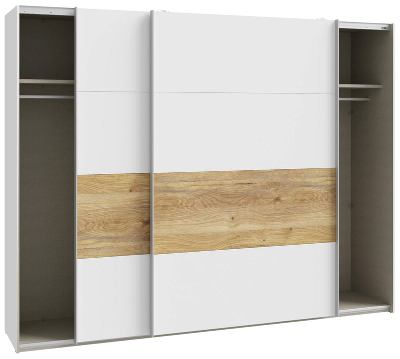 Schwebetürenschrank Kleiderschrank MAYACUS Weiß / Mauvella Eiche