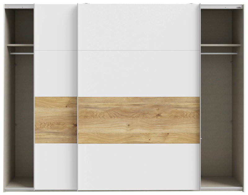 Schwebetürenschrank Kleiderschrank MAYACUS Weiß / Mauvella Eiche