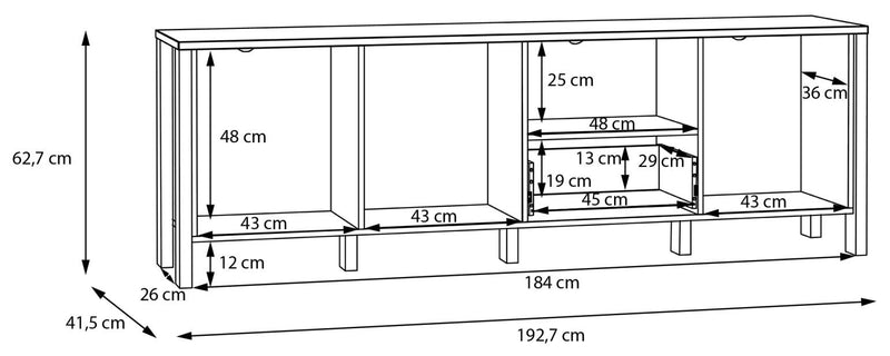 TV-Board SAITAMA Lowboard Dekor Secrey Grey / Eiche Nachbildung Forte