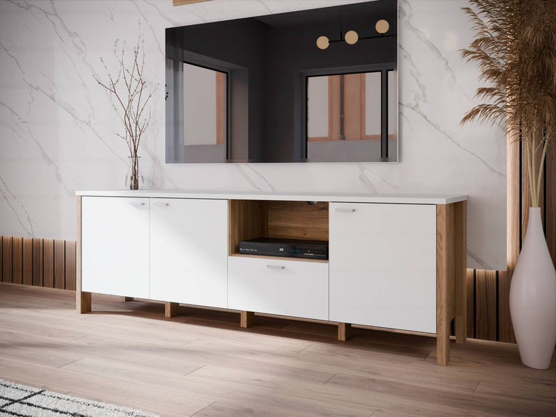 TV-Board SAITAMA Lowboard Dekor Secrey Grey / Eiche Nachbildung Forte