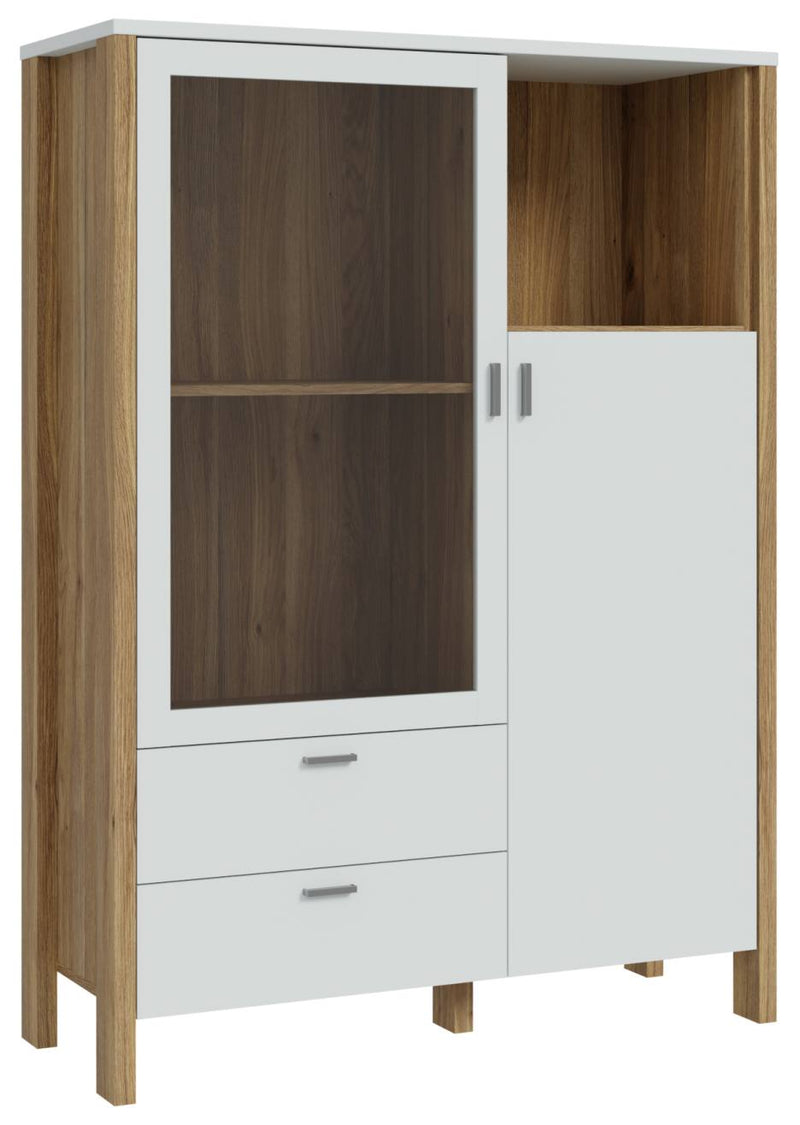 Highboard Vitrine SAITAMA mit 2 Türen in Secret Grey / Mauvella Eiche