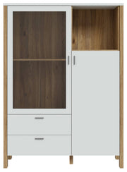 Highboard Vitrine SAITAMA mit 2 Türen in Secret Grey / Mauvella Eiche