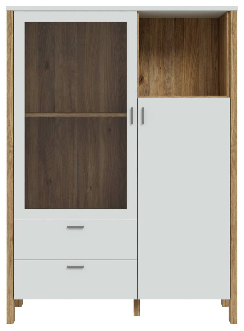 Highboard Vitrine SAITAMA mit 2 Türen in Secret Grey / Mauvella Eiche