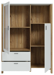 Highboard Vitrine SAITAMA mit 2 Türen in Secret Grey / Mauvella Eiche