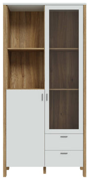 Vitrinenschrank SAITAMA mit 2 Türen Dekor Secret Grey und Eiche Optik