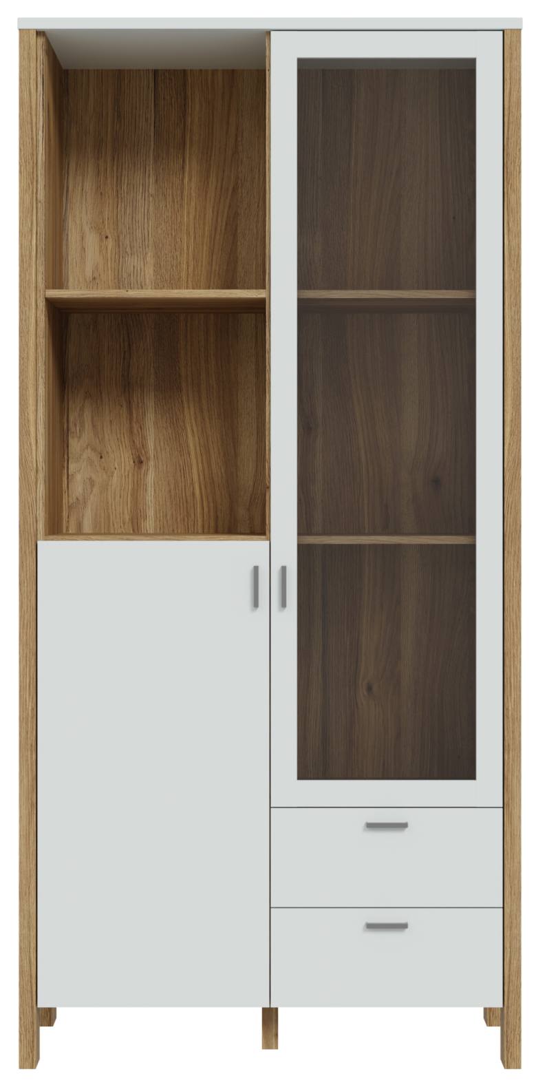 Vitrinenschrank SAITAMA mit 2 Türen Dekor Secret Grey und Eiche Optik