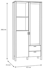 Vitrinenschrank SAITAMA mit 2 Türen Dekor Secret Grey und Eiche Optik