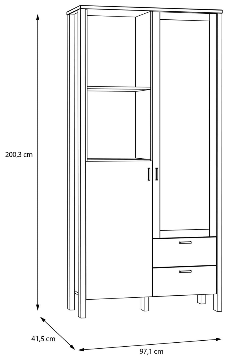 Vitrinenschrank SAITAMA mit 2 Türen Dekor Secret Grey und Eiche Optik