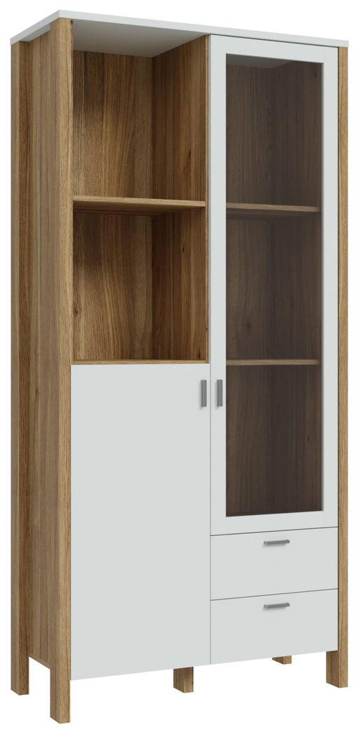 Vitrinenschrank SAITAMA mit 2 Türen Dekor Secret Grey und Eiche Optik