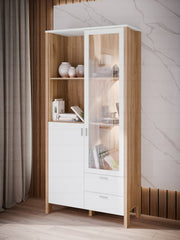 Vitrinenschrank SAITAMA mit 2 Türen Dekor Secret Grey und Eiche Optik