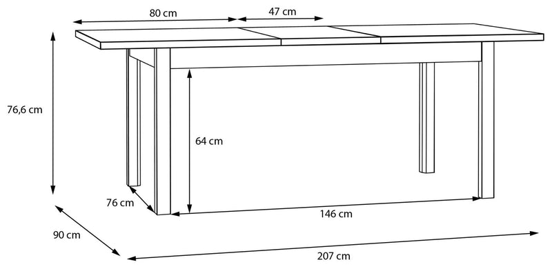 Esstisch Ausziehtisch SAITAMA Optik Mauvella Eiche / Secret Grey 