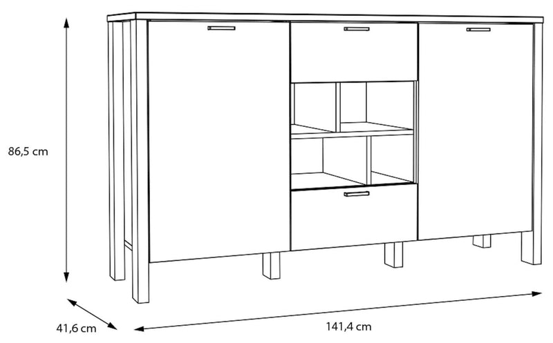 Sideboard SAITAMA mit offenem Regal Dekor Secret Grey / Mauvella Eiche