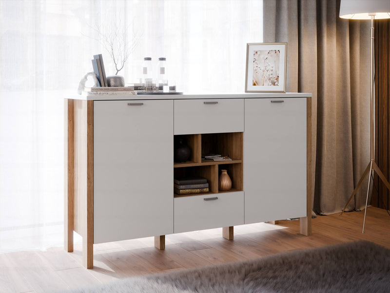 Sideboard SAITAMA mit offenem Regal Dekor Secret Grey / Mauvella Eiche
