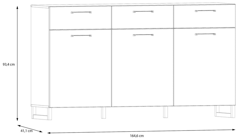 Sideboard SILBA Secret Grey 3 Türen 3 Schubladen